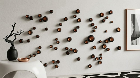 Image 1 of 3D Black & Copper Metallic Wall Art Pods: Modern Sculptural Installation, Set of 60 