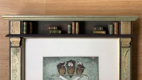 Image 1 of Colored etching in a beautiful frame. Hear, see, and be silent.