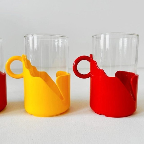 Image 1 of Set vintage theeglazen Kunststof Houder met dienblad 1980's