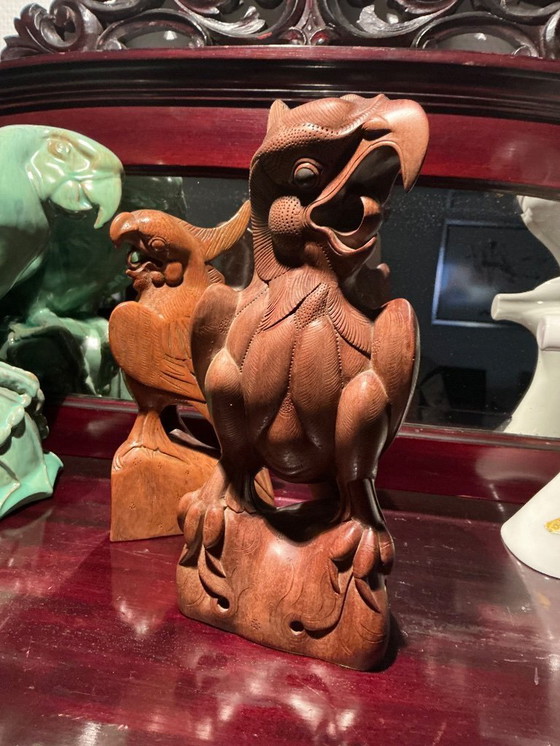 Image 1 of 2 Papageien, indonesische Holzschnitzerei, 1930