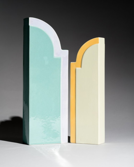 Image 1 of Rare Postmodern Ceramic Vase Duo Karl Till Staatliche Majolika Karlsruhe, 1996