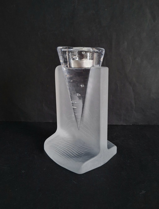 Kosta Boda crystal candlestick, Ice Age style. Designed by Kjell Engman in 2004.