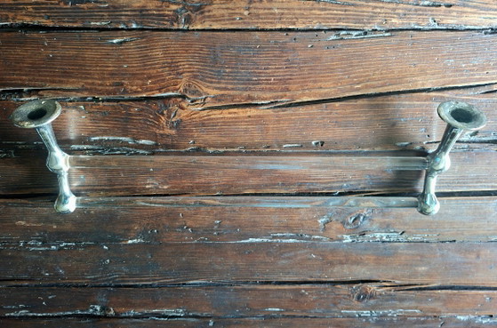 Image 1 of Portasciugamani doppio vintage in vetro massiccio e ottone – da parete per bagno in stile retrò – Funzionale e decorativo