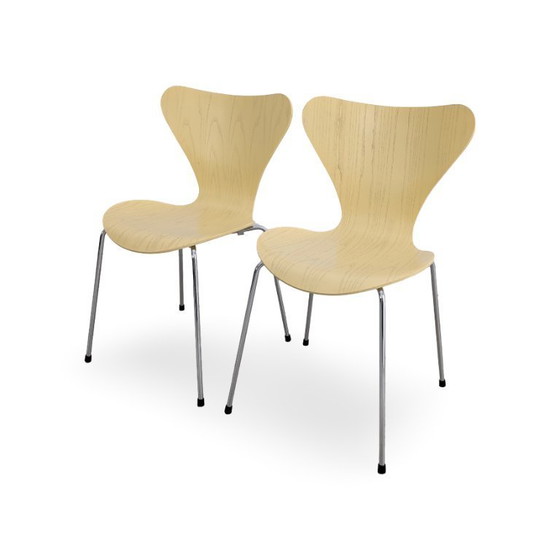 Image 1 of Juego de 2 sillas Fritz Hansen Serie 7, estilo mediados de siglo, de Arne Jacobsen.