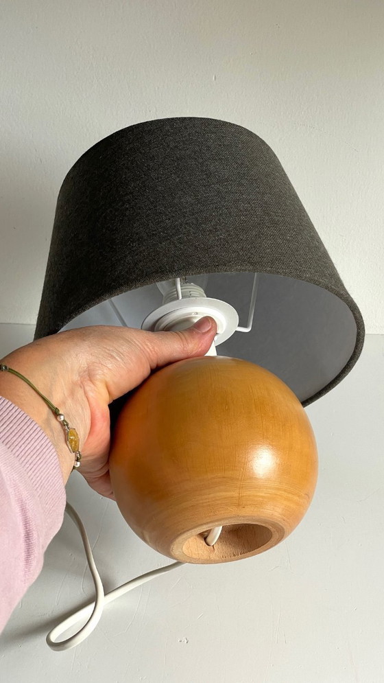 Image 1 of LAMPE Boule Bois Massif ANNEES 70