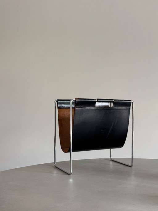 Vintage leren lectuurbak Brabantia