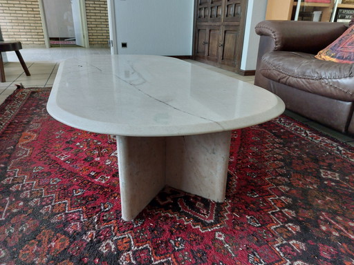 Table basse vintage ovale en marbre fin des années 70