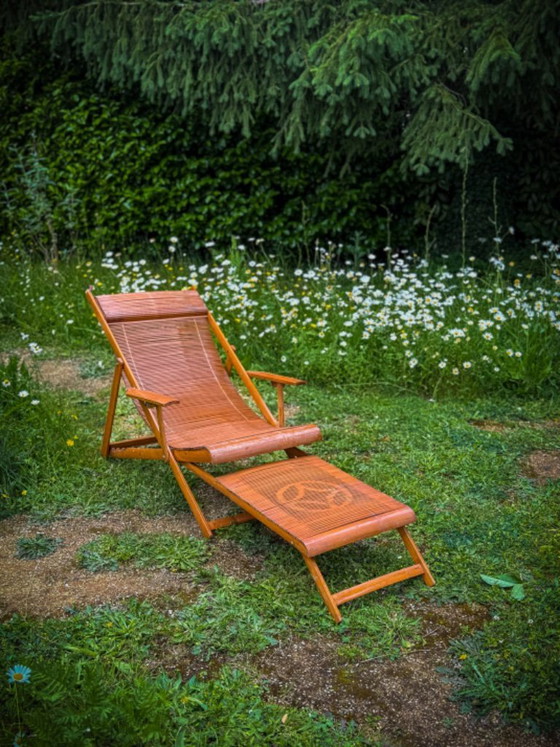 Image 1 of Poltrona lounge e poggiapiedi vintage giapponesi in bambù