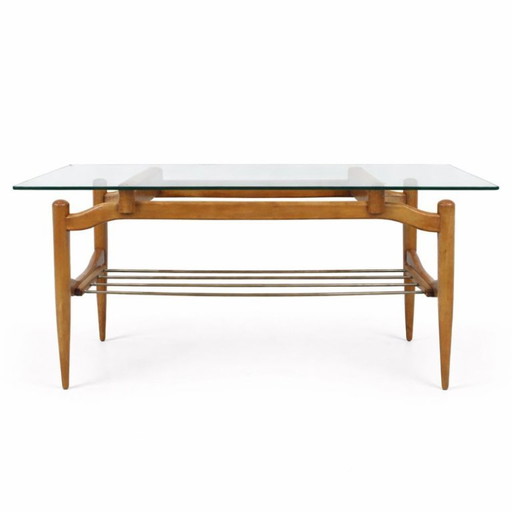 Table basse en bois et verre de style Mid-Century Modern