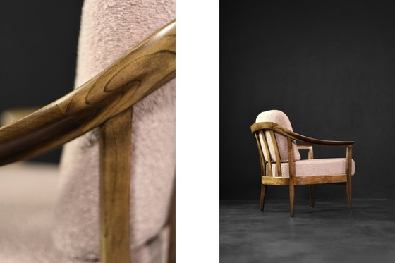 Image 1 of Mid-Century German Modern Elegante Kirschholz- und schmutzigrosa Stoffsessel von Wilhelm Knoll, 1970er Jahre, 2er-Set