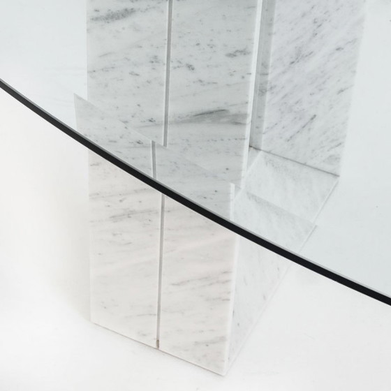 Tisch aus Carrara-Marmor und Glas. Modell „Diapason“ von Cattelan Italia. 90er Jahre. – Esstische, Marble (photo 14 of 15)