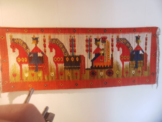 M. Domańska Kilim "Wesele" rouge et jaune, Tapis, Laine, Vintage (photo 10 sur 13)