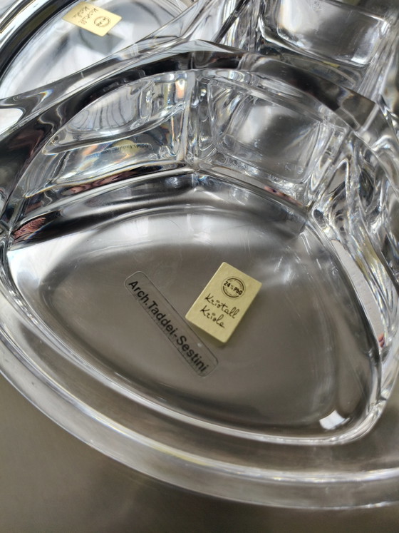 Image 1 of Plateau à apéritifs vintage Gottinghen en acier et cristal - Designer Taddei Sestini