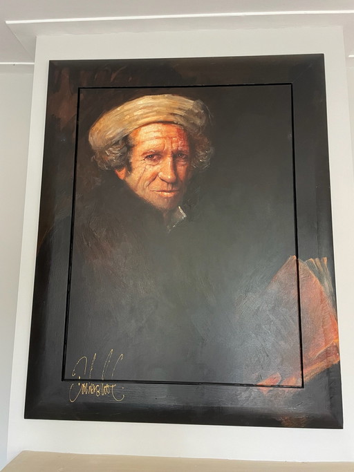 Ölgemälde Peter Donkersloot von Keith Richards (Rolling Stones) nach Rembrandts Selbstporträt als Apostel Petrus