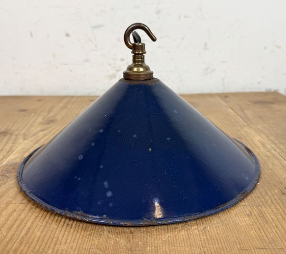 Image 1 of Lampada a sospensione industriale in smalto blu scuro, stile industriale britannico, anni '50