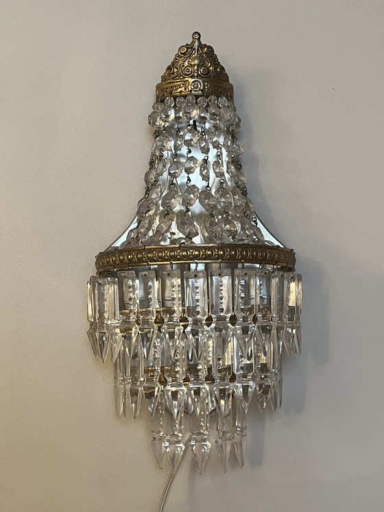 Image 1 of Set Of 2 French Pocket Chandelier Wall Lights Crystal Pendants