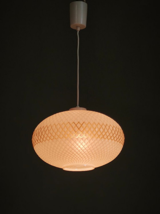 Czechoslovak Opaline Glass and Gold Pendant Light, 1970s – Pendant lamps, Plastic (photo 2 of 10)