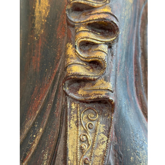 Antique Burmese Standing Buddha – Monumental Temple Statue in Teak Wood (166 cm) – Sculpture (photo 4 of 11)