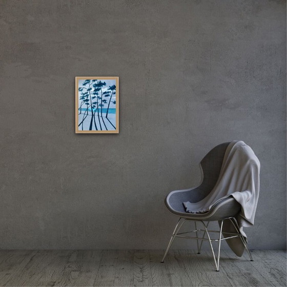 Image 1 of Blauwe Oost-Indische inkt op 250g getint papier.  Formaat 40x30cm.