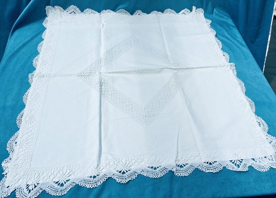 Image 1 of Vintage white pillowcases with lace & monogram**