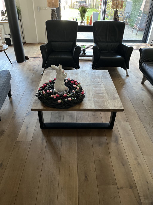 Wooden coffee table with metal frame