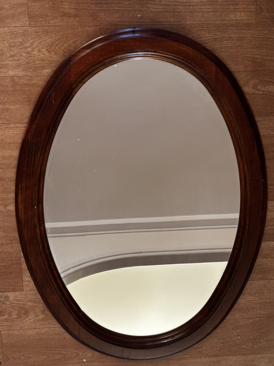 Miroir ovale vintage en bois teinté – 66 × 48,5 cm – Wood, Glass (photo 2 of 15)