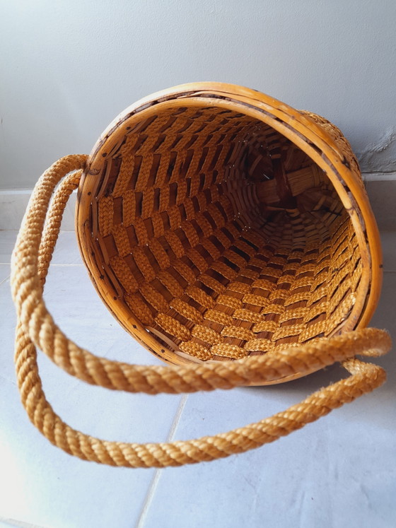 Image 1 of Hanging rattan and rope plant pot, 1960s