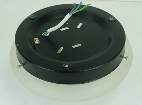 Image 1 of small CEILING FIXTURE or sconce 70s etched glass geometric pattern