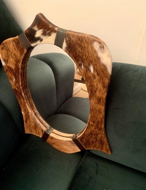 Miroir Écusson Vintage "Style Shérif" – Peau de Vache (Années 70) – spiegels, Leather, Skai (photo 2 of 7)