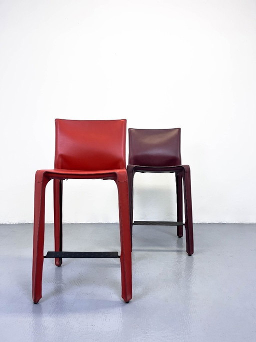 Set of 2 Cassina CAB 410 Stools Mario Bellini Leather Bar Stools Bordeaux Red