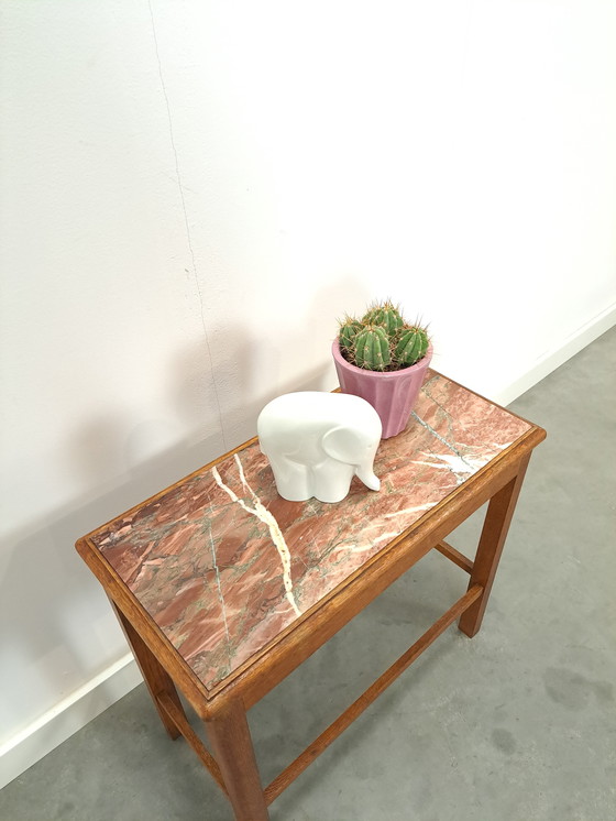 Image 1 of Oude Houten Tafel Met Marmeren Blad