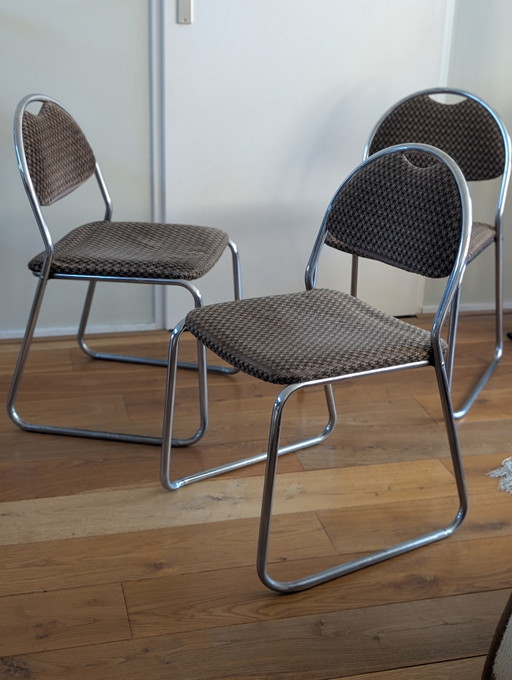 Jaren 70 Buisframe Stoelen 3 Stuks Stapelbaar