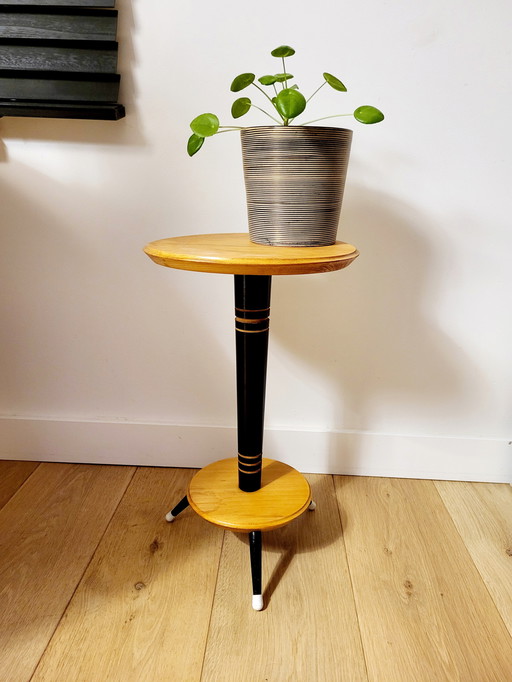 Tripod Vintage Plant Stand Or Table With 2 Shelves