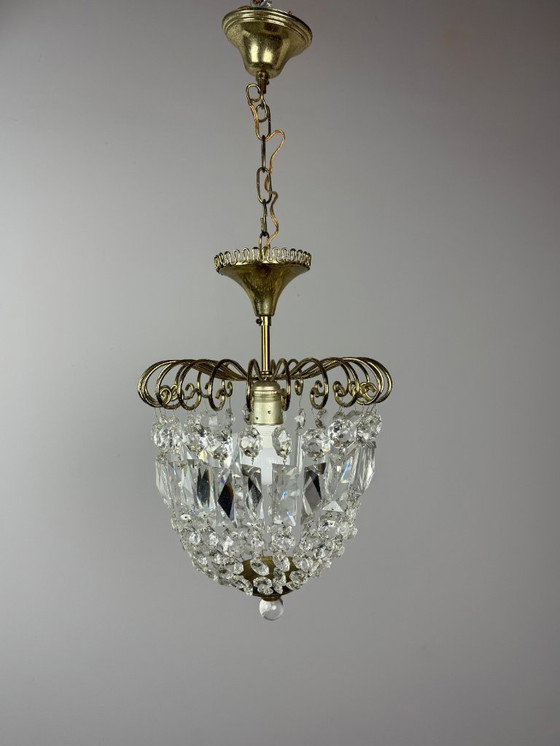 Image 1 of Lámpara de araña decorativa de cristal "fresa" de mediados de siglo, estilo Josef Frank, década de 1960