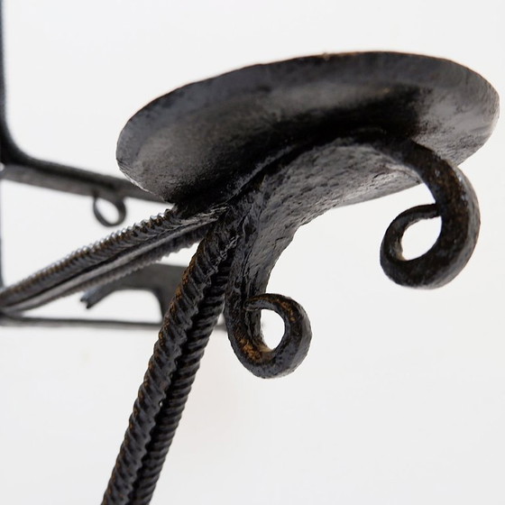 Image 1 of Wrought iron candlestick in the "Atelier de Marolles" style - France, 20th century