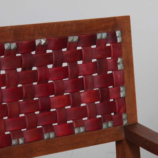 Ein Paar Brückenstühle aus den 1950er Jahren aus Holz und Leder