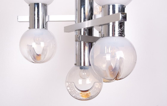 Image 1 of Lampadario di Murano Mazzega / Lampada a sospensione in vetro Space Age, anni '70, Italia