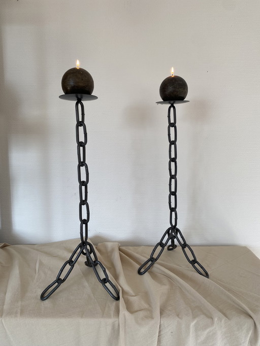 Bougeoirs Vintage en Fonte à Maillons de Chaînes