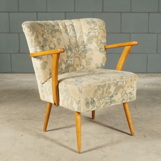 Vintage cocktail chair - velour - wooden armrests - 1960s