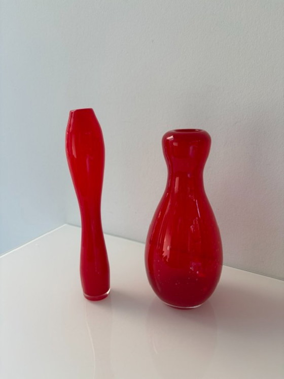 Set of 2 Red Glass Vases – Italian Glass Art (photo 4 of 10)