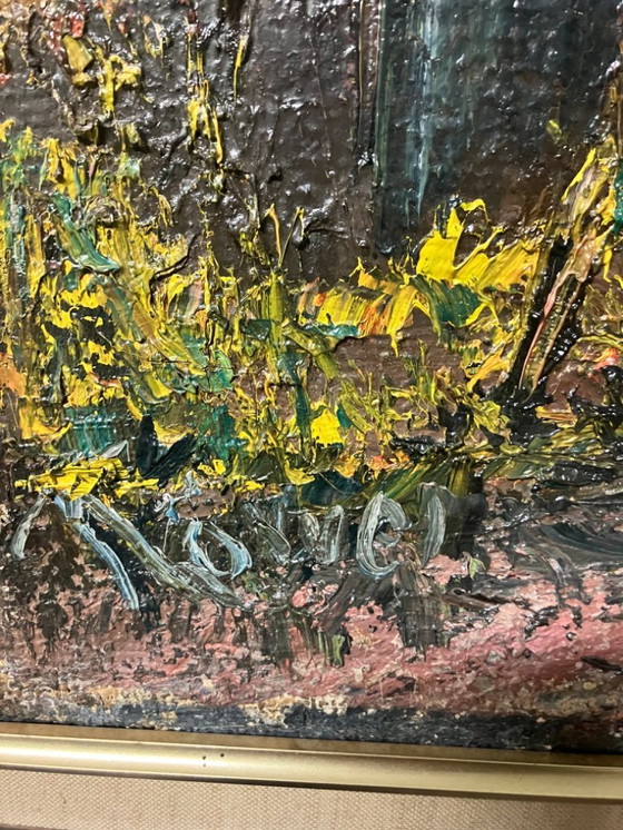 Image 1 of Ausdrucksstarke Ansicht eines Nachkriegsdorfes – Öl auf Leinwand (ca. 1955–1970)