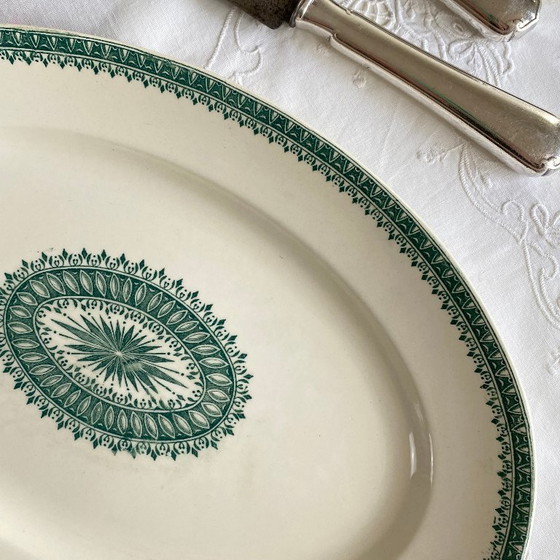 Image 1 of Oval serving platter, antique earthenware, Creil and Montereau ironstone, English service, green