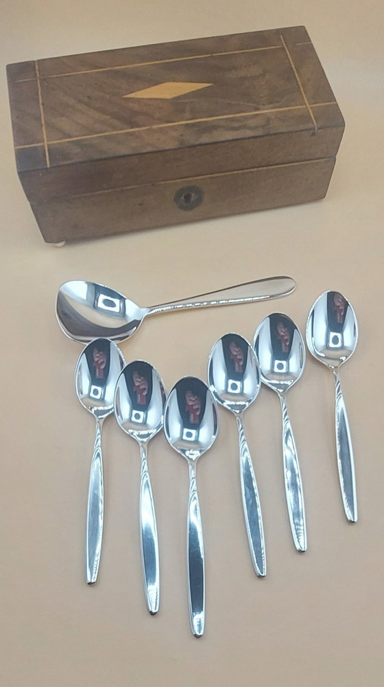 Image 1 of Setje verzilverde theelepeltjes in houten doosje