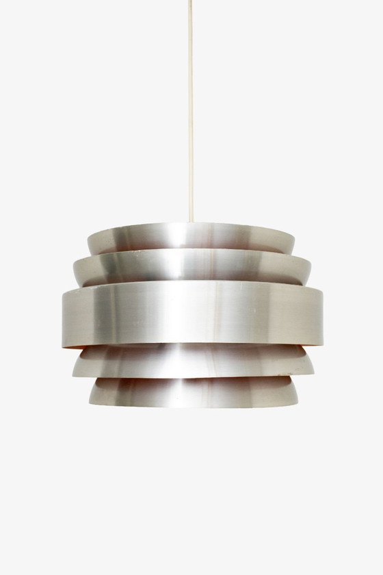 Image 1 of Lacquer louvre pendant lamp 1960s chrome orange