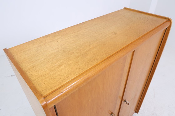 Image 1 of Armoire à linge vintage de Wilhelm Höltkemeyer années 60 | Mid Century Armoire à compartiments en bois Rangement rétro #05-88