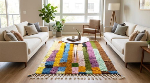 Mehrfarbige Berber-Tapis aus Leinen, 250 cm x 150 cm