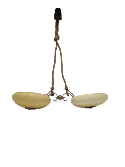Lampadario in stile Art Déco, Polonia, anni '70 – kroonluchters, Glass, Metal