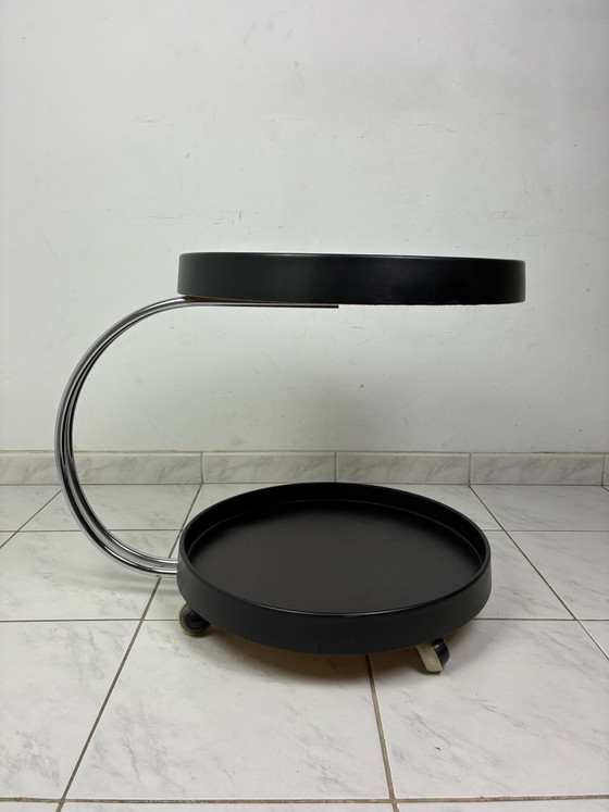 Vintage round trolley side table, Bar carts, Chrome, Plastic, Black (photo 3 of 15)