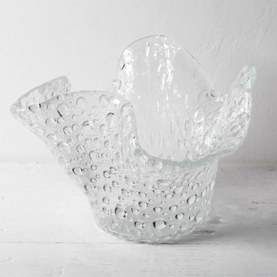 Image 1 of Mid-century Rare Clear Vintage Fazzoletto Glass Vase / Murano / Italy / 1970s