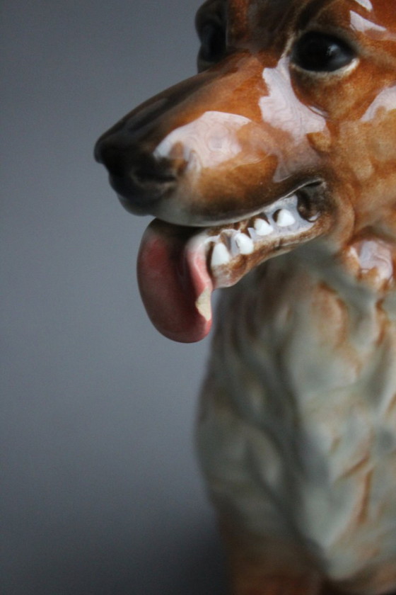 Image 1 of Goebel German Shepherd, large seated porcelain German Shepherd figurine, rare vintage animal figure